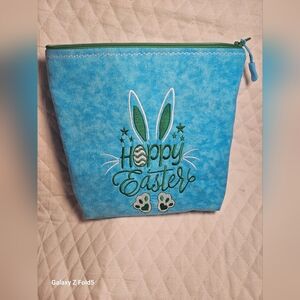 Blue Cosmetic Bag with Embroidered Design